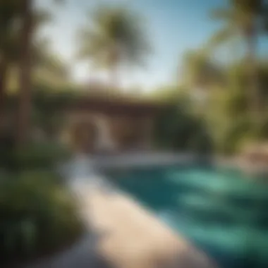 Serene private pool area surrounded by palm trees