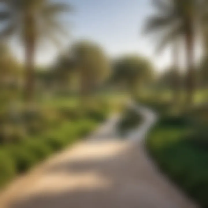 Lush green parks and serene pathways of the Arabian Ranches community