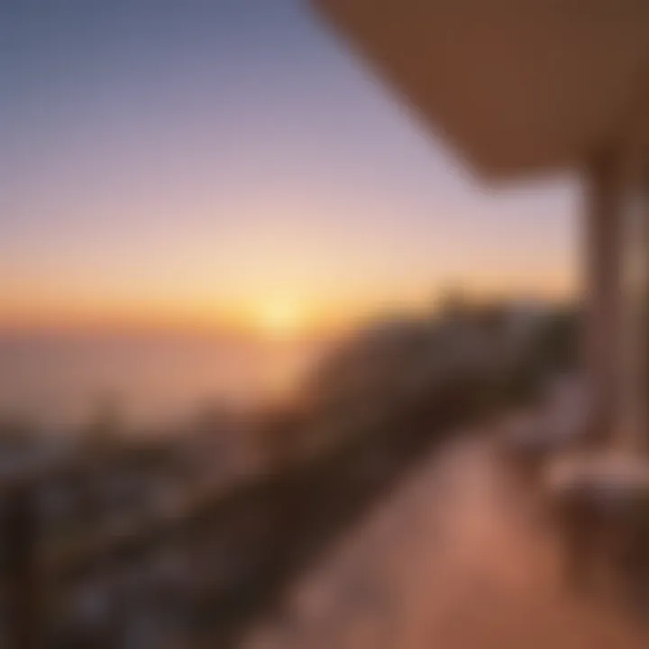 Stunning sunset view from a luxurious villa balcony