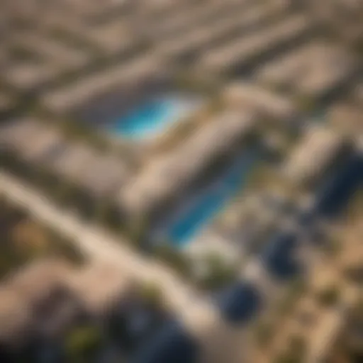 Aerial view of Tilal Al Ghaf showcasing community spaces and luxury villas