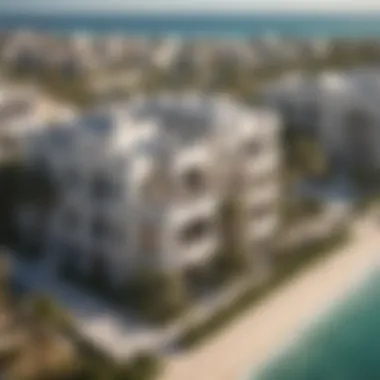 Aerial view of luxurious villas on Palm Jumeirah showcasing unique architecture.